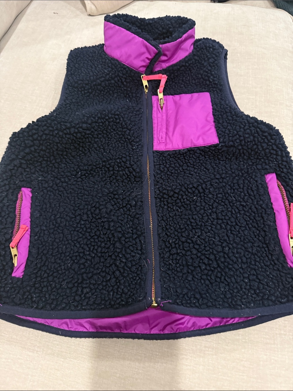Crewcuts Black Sherpa Vest with Purple Trim